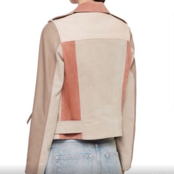 All Saints Pink Balfern Suede & Leather Biker Jacket - Size 4 - Picture 2 of 14